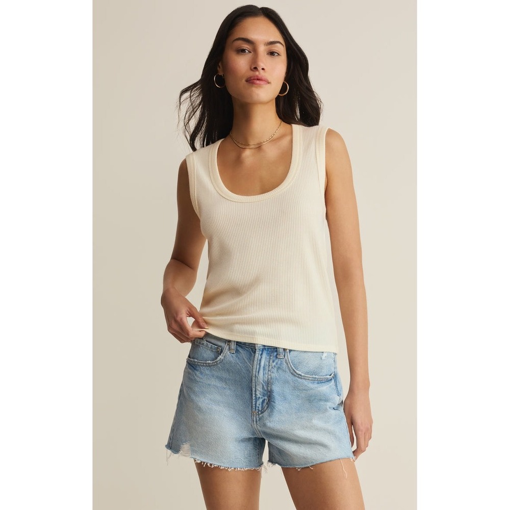 Z Supply Sirena Rib Tank Sand Cream Scoop Neck Sleeveless Top ZT231241S Large